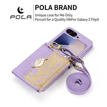 For Samsung Galaxy Z Flip6 / Flip7 FE POLA Multi-Card Slots Leaf Pattern Phone Case(Purple)