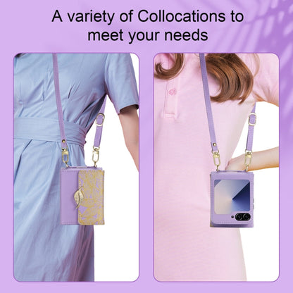 For Samsung Galaxy Z Flip6 / Flip7 FE POLA Multi-Card Slots Leaf Pattern Phone Case(Purple)