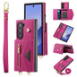 Pour Samsung Galaxy Z Fold6 Étui de téléphone portefeuille à fermeture éclair avec plusieurs fentes pour cartes et texture quadrillée POLA (rose rouge)