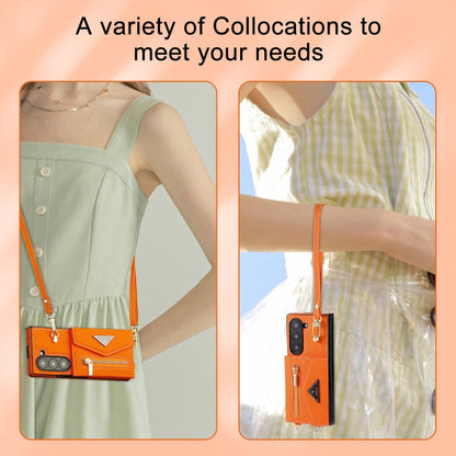 For Samsung Galaxy Z Fold6 POLA Grid Texture Multi-Card Slots Zipper Wallet Phone Case(Orange)