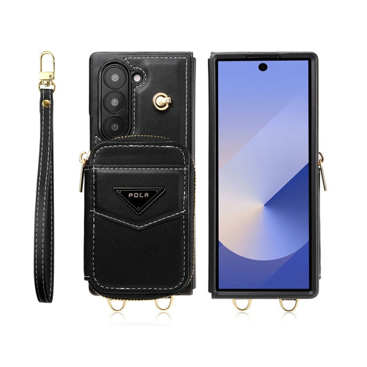 For Samsung Galaxy Z Fold6 POLA Multi-Card Slots Zipper Wallet Phone Case(Black)