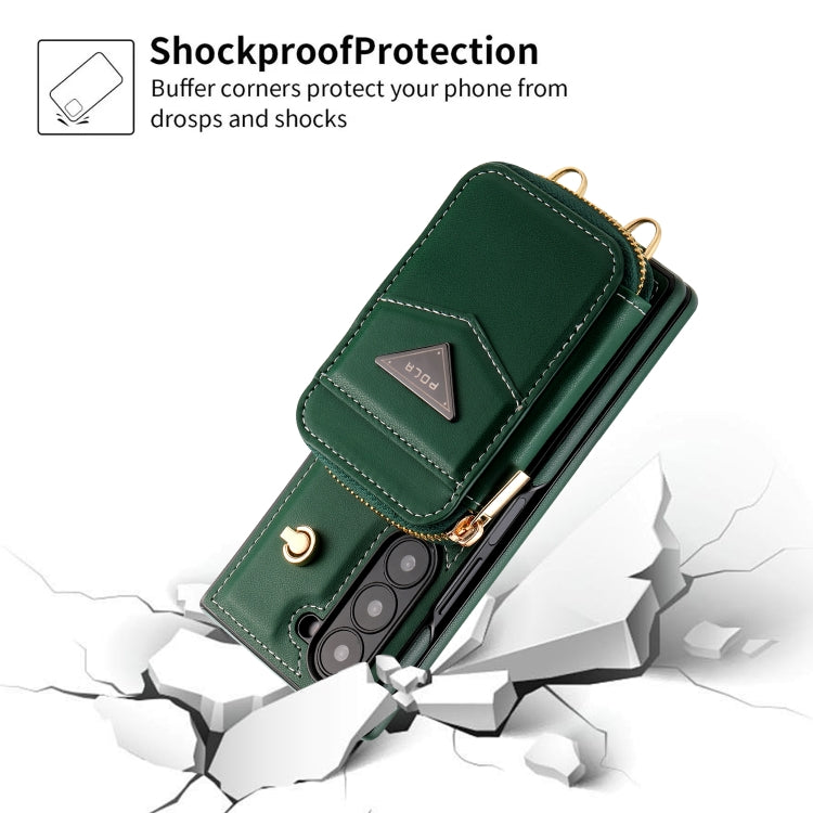 For Samsung Galaxy Z Fold6 POLA Multi-Card Slots Zipper Wallet Phone Case(Green)