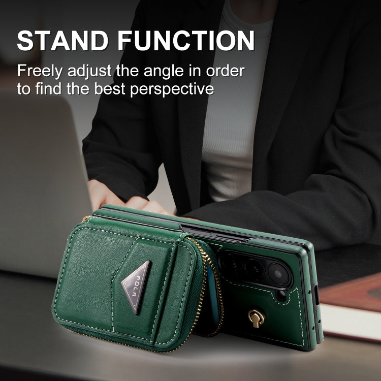 For Samsung Galaxy Z Fold6 POLA Multi-Card Slots Zipper Wallet Phone Case(Green)