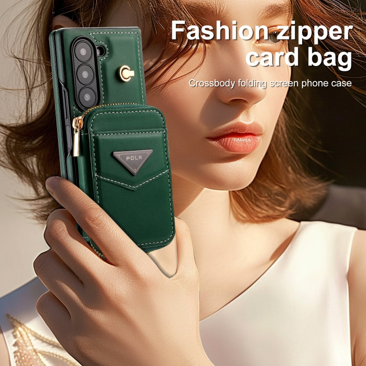 For Samsung Galaxy Z Fold6 POLA Multi-Card Slots Zipper Wallet Phone Case(Green)