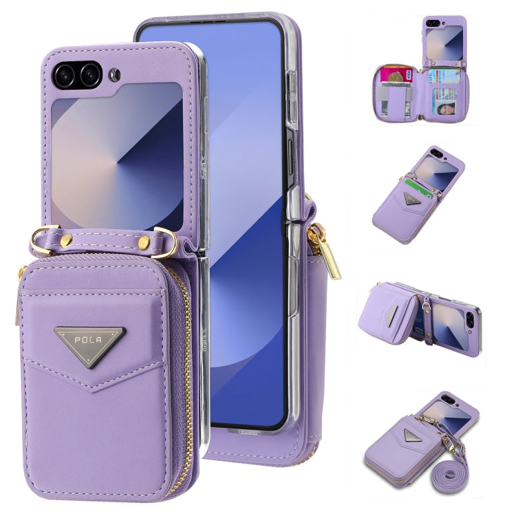 Pour l'étui portefeuille zippé multi-cartes POLA pour Samsung Galaxy Z Flip6 (Violet)