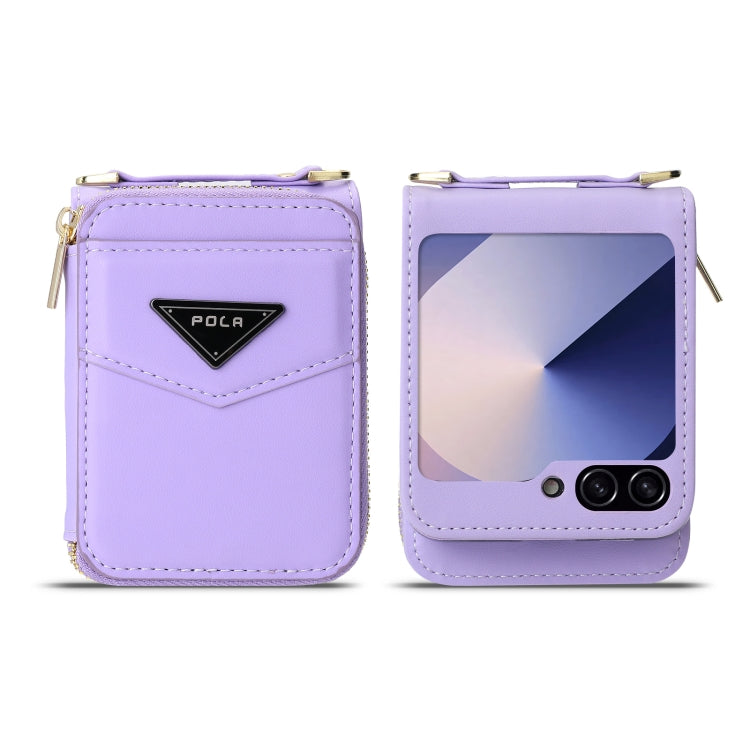 Pour l'étui portefeuille zippé multi-cartes POLA pour Samsung Galaxy Z Flip6 (Violet)