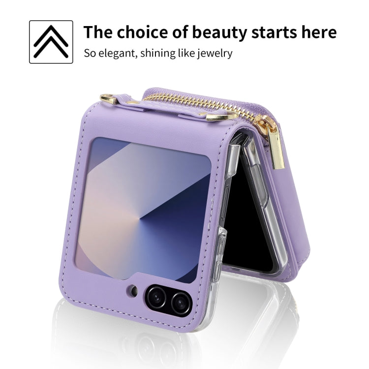 Pour l'étui portefeuille zippé multi-cartes POLA pour Samsung Galaxy Z Flip6 (Violet)
