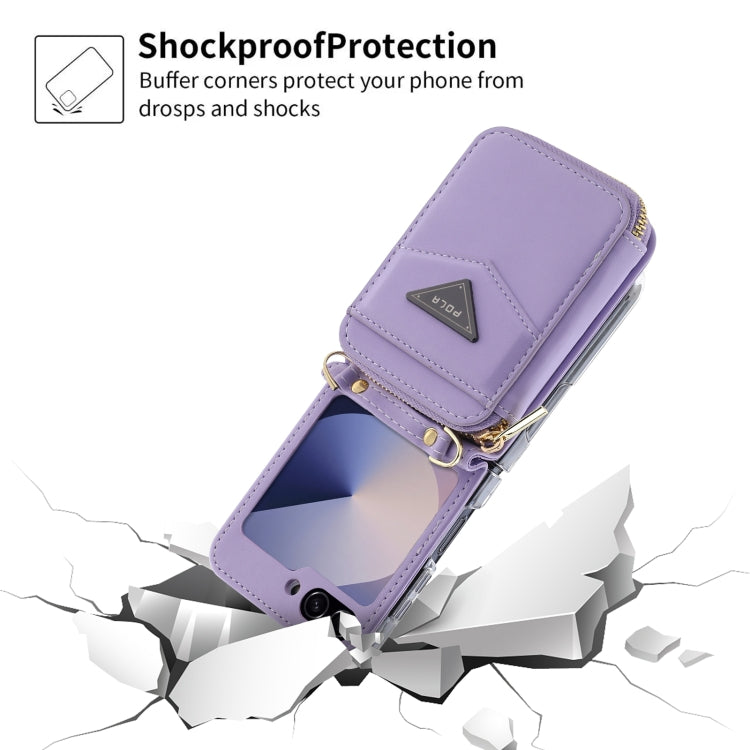 Pour l'étui portefeuille zippé multi-cartes POLA pour Samsung Galaxy Z Flip6 (Violet)
