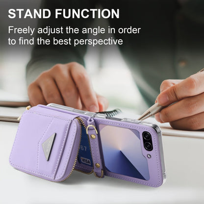 Pour l'étui portefeuille zippé multi-cartes POLA pour Samsung Galaxy Z Flip6 (Violet)
