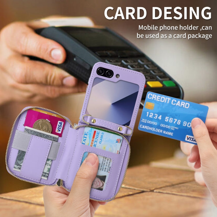 Pour l'étui portefeuille zippé multi-cartes POLA pour Samsung Galaxy Z Flip6 (Violet)