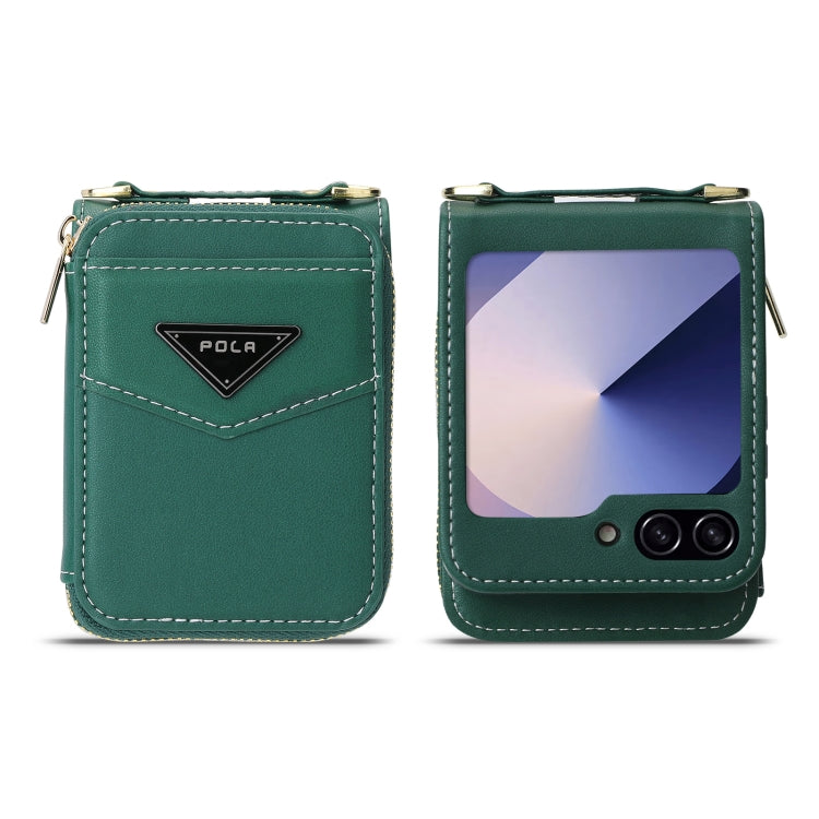 For Samsung Galaxy Z Flip6 POLA Multi-Card Slots Zipper Wallet Phone Case(Green)