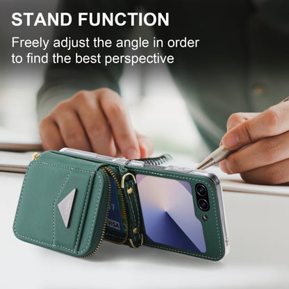 For Samsung Galaxy Z Flip6 POLA Multi-Card Slots Zipper Wallet Phone Case(Green)