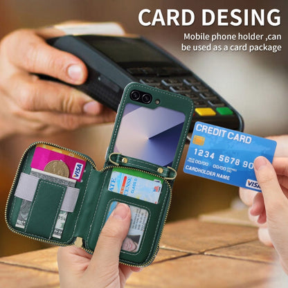 For Samsung Galaxy Z Flip6 POLA Multi-Card Slots Zipper Wallet Phone Case(Green)