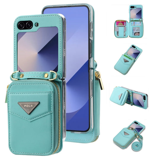 For Samsung Galaxy Z Flip6 POLA Multi-Card Slots Zipper Wallet Phone Case(Blue)