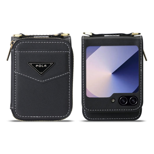 For Samsung Galaxy Z Flip6 POLA Multi-Card Slots Zipper Wallet Phone Case(Black)