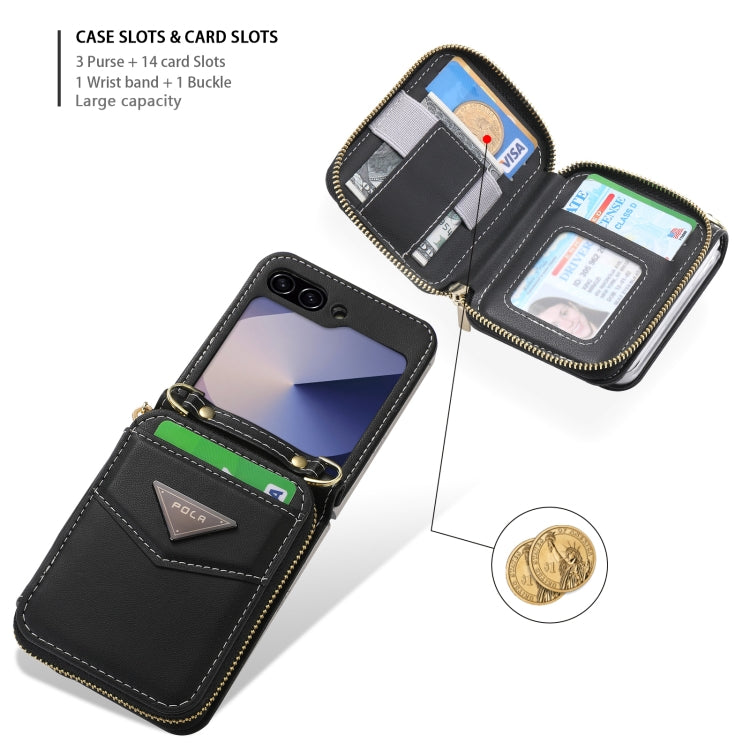 For Samsung Galaxy Z Flip6 POLA Multi-Card Slots Zipper Wallet Phone Case(Black)