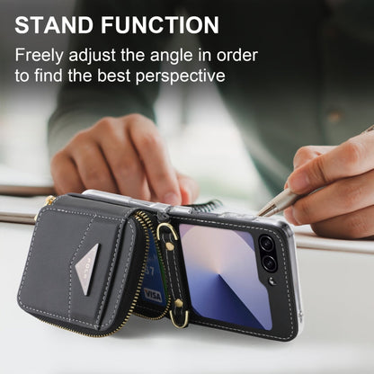For Samsung Galaxy Z Flip6 POLA Multi-Card Slots Zipper Wallet Phone Case(Black)