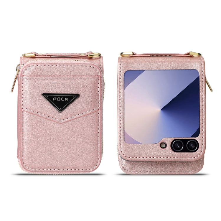For Samsung Galaxy Z Flip6 POLA Multi-Card Slots Zipper Wallet Phone Case(Pink)