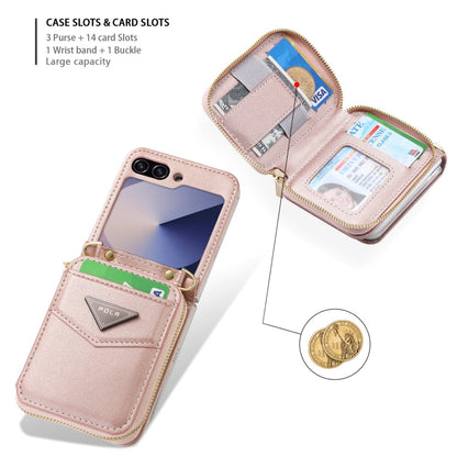 For Samsung Galaxy Z Flip6 POLA Multi-Card Slots Zipper Wallet Phone Case(Pink)