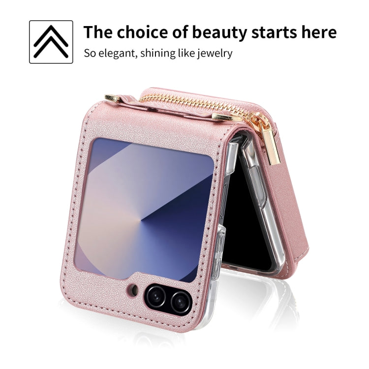 For Samsung Galaxy Z Flip6 POLA Multi-Card Slots Zipper Wallet Phone Case(Pink)