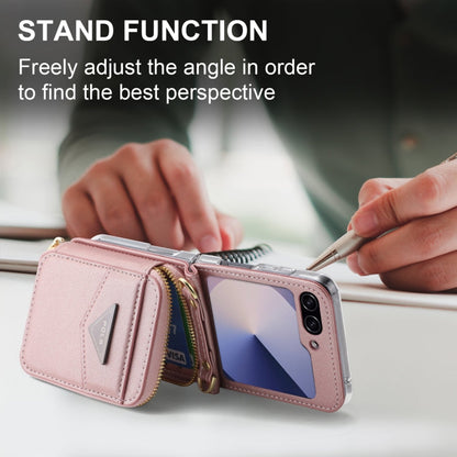 For Samsung Galaxy Z Flip6 POLA Multi-Card Slots Zipper Wallet Phone Case(Pink)