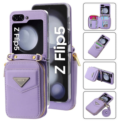 Pour Samsung Galaxy Z Flip5 POLA Étui portefeuille zippé multi-cartes (violet)