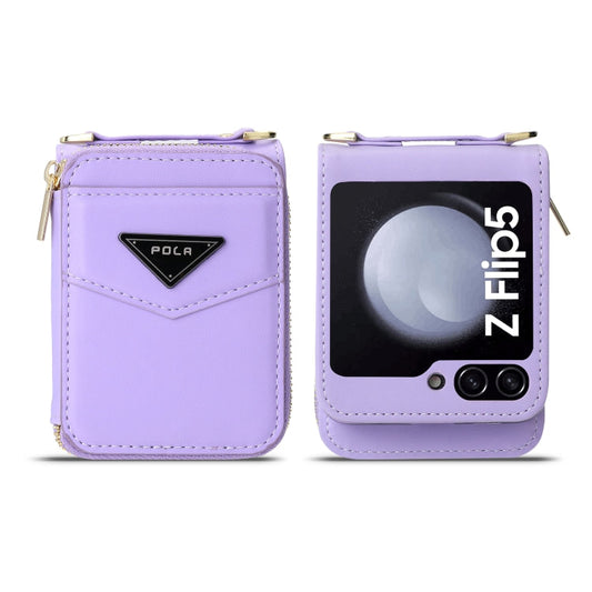 For Samsung Galaxy Z Flip5 POLA Multi-Card Slots Zipper Wallet Phone Case(Purple)