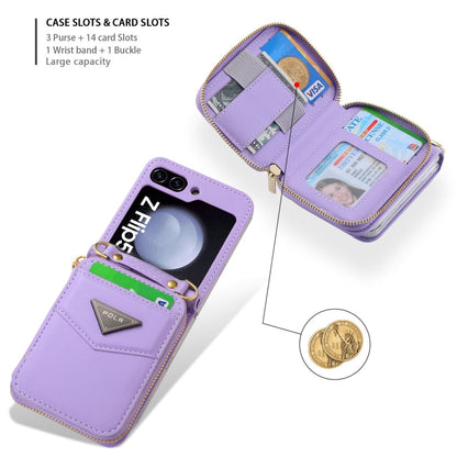 Pour Samsung Galaxy Z Flip5 POLA Étui portefeuille zippé multi-cartes (violet)