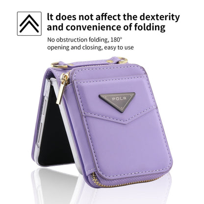 Pour Samsung Galaxy Z Flip5 POLA Étui portefeuille zippé multi-cartes (violet)