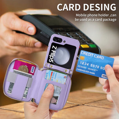Pour Samsung Galaxy Z Flip5 POLA Étui portefeuille zippé multi-cartes (violet)