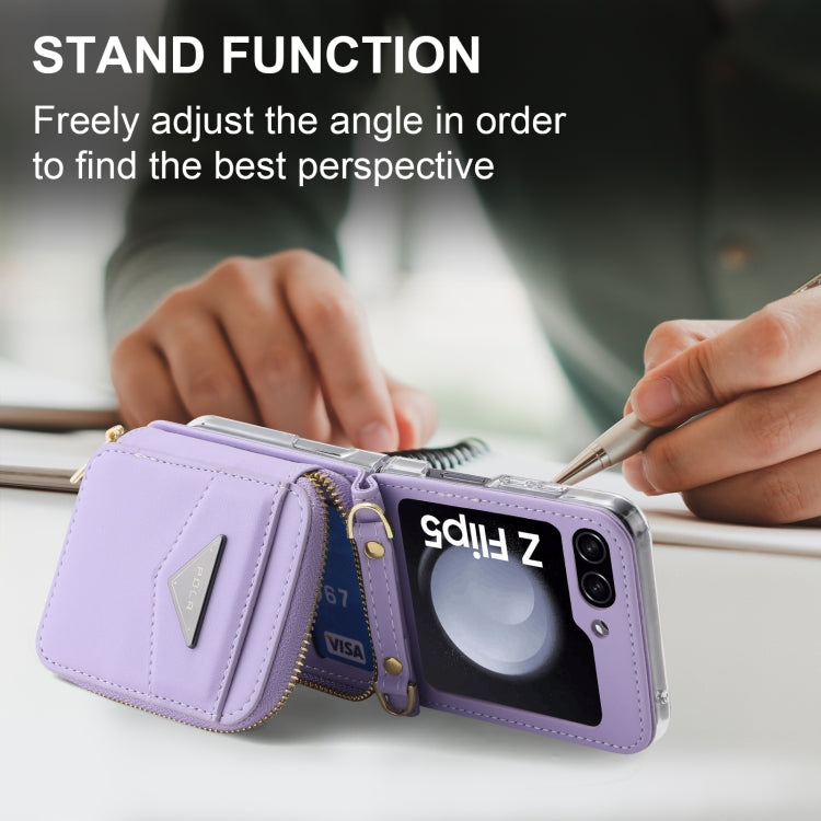 Pour Samsung Galaxy Z Flip5 POLA Étui portefeuille zippé multi-cartes (violet)