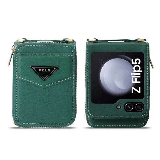 For Samsung Galaxy Z Flip5 POLA Multi-Card Slots Zipper Wallet Phone Case(Green)