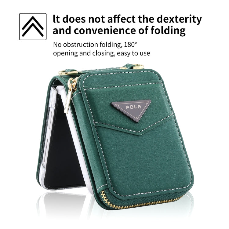 For Samsung Galaxy Z Flip5 POLA Multi-Card Slots Zipper Wallet Phone Case(Green)