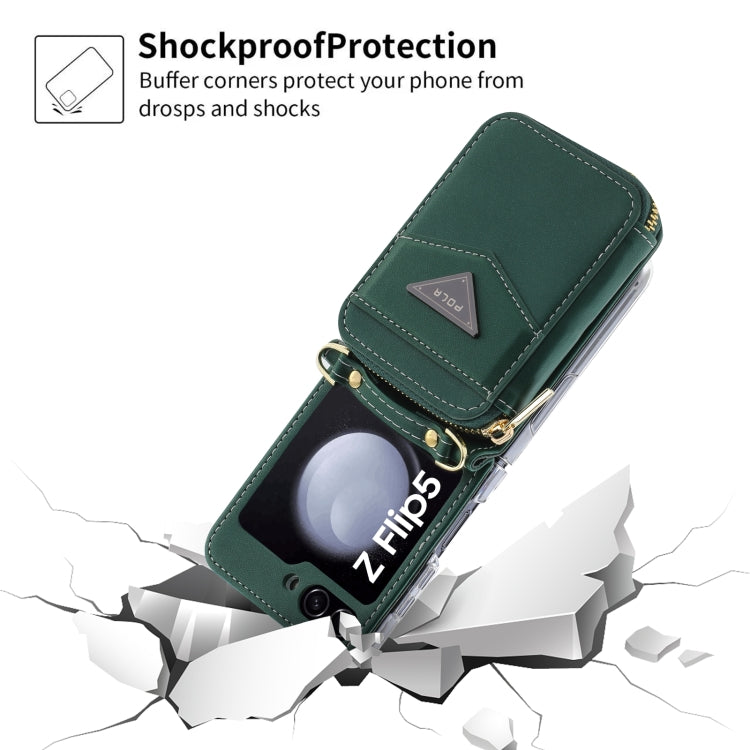 For Samsung Galaxy Z Flip5 POLA Multi-Card Slots Zipper Wallet Phone Case(Green)