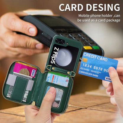For Samsung Galaxy Z Flip5 POLA Multi-Card Slots Zipper Wallet Phone Case(Green)