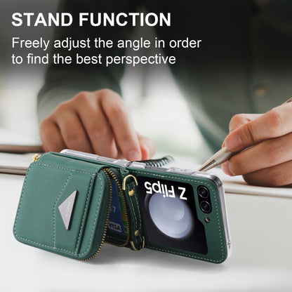 For Samsung Galaxy Z Flip5 POLA Multi-Card Slots Zipper Wallet Phone Case(Green)