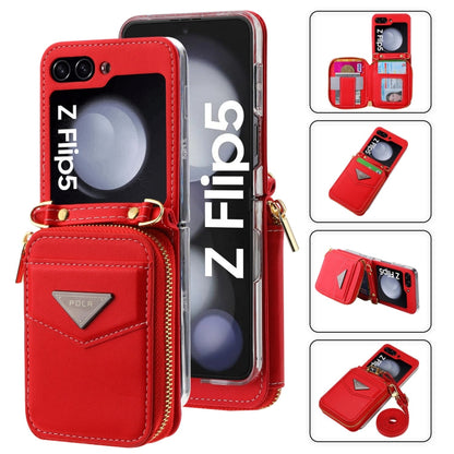 For Samsung Galaxy Z Flip5 POLA Multi-Card Slots Zipper Wallet Phone Case(Red)