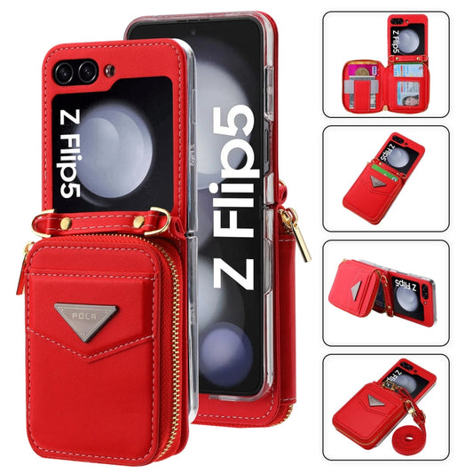 For Samsung Galaxy Z Flip5 POLA Multi-Card Slots Zipper Wallet Phone Case(Red)