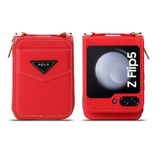 For Samsung Galaxy Z Flip5 POLA Multi-Card Slots Zipper Wallet Phone Case(Red)