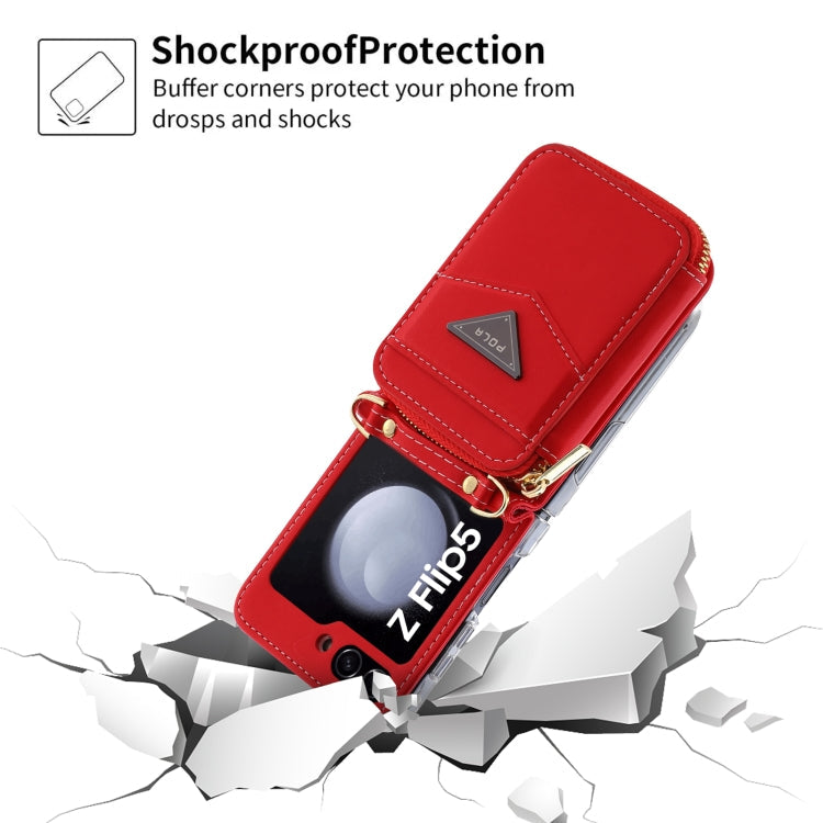 For Samsung Galaxy Z Flip5 POLA Multi-Card Slots Zipper Wallet Phone Case(Red)