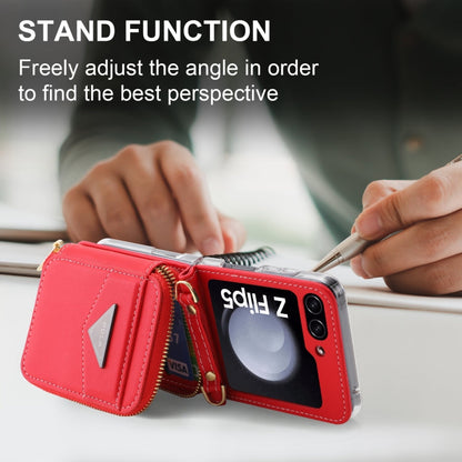 For Samsung Galaxy Z Flip5 POLA Multi-Card Slots Zipper Wallet Phone Case(Red)