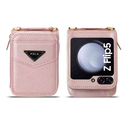 For Samsung Galaxy Z Flip5 POLA Multi-Card Slots Zipper Wallet Phone Case(Pink)