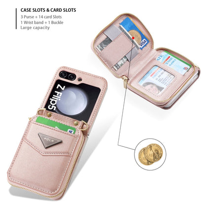 For Samsung Galaxy Z Flip5 POLA Multi-Card Slots Zipper Wallet Phone Case(Pink)