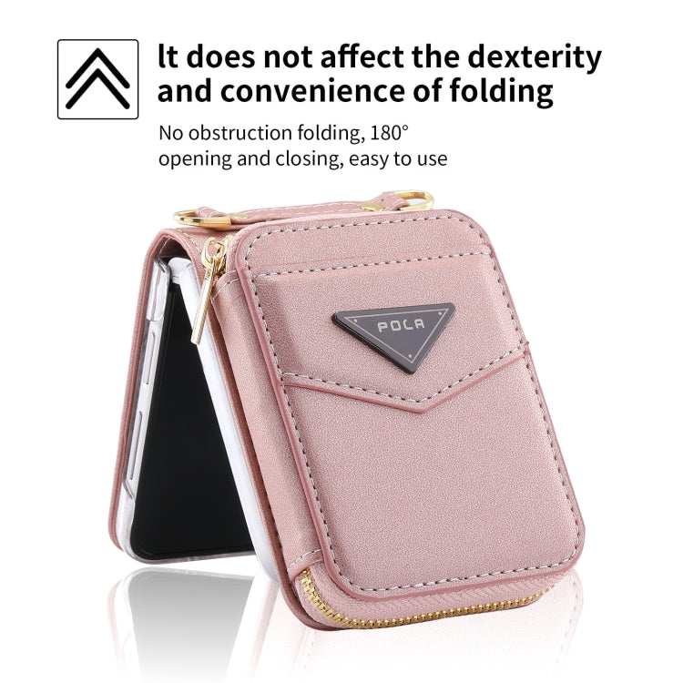 For Samsung Galaxy Z Flip5 POLA Multi-Card Slots Zipper Wallet Phone Case(Pink)