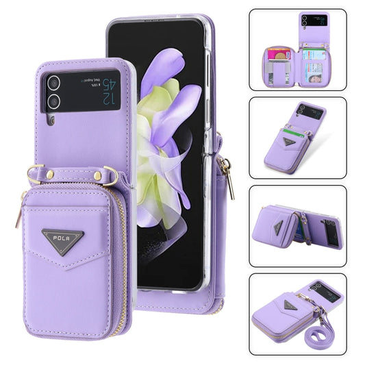 Pour Samsung Galaxy Z Flip3 5G POLA Étui portefeuille zippé avec fentes multi-cartes (violet)