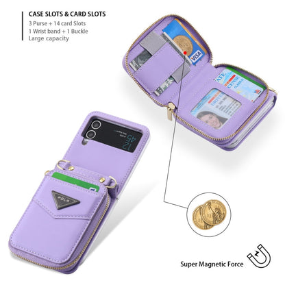 For Samsung Galaxy Z Flip3 5G POLA Multi-Card Slots Zipper Wallet Phone Case(Purple)