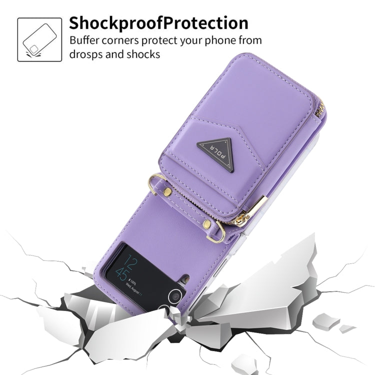For Samsung Galaxy Z Flip3 5G POLA Multi-Card Slots Zipper Wallet Phone Case(Purple)