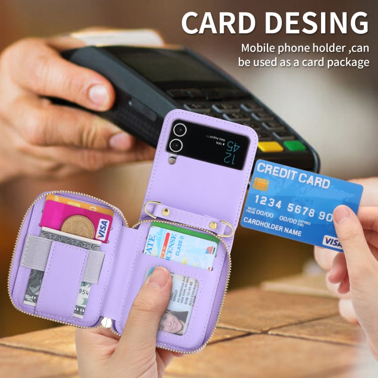 For Samsung Galaxy Z Flip3 5G POLA Multi-Card Slots Zipper Wallet Phone Case(Purple)