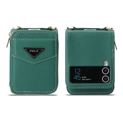 For Samsung Galaxy Z Flip3 5G POLA Multi-Card Slots Zipper Wallet Phone Case(Green)