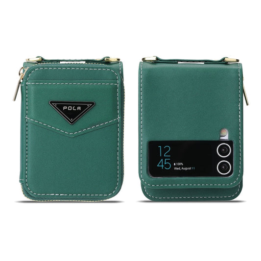 For Samsung Galaxy Z Flip3 5G POLA Multi-Card Slots Zipper Wallet Phone Case(Green)